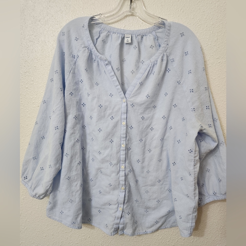 Old Navy Bubble Sleeve Peasant Top XL Blue Flowers